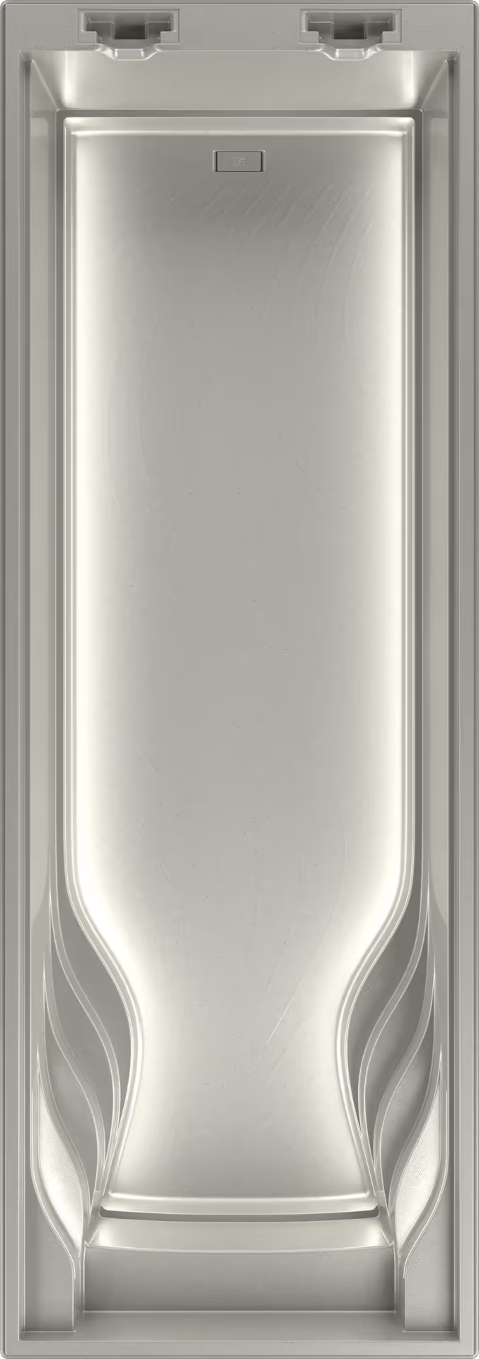 Eckbadewanne mit geschwungenem Design in Grau aus Vogelperspektive.