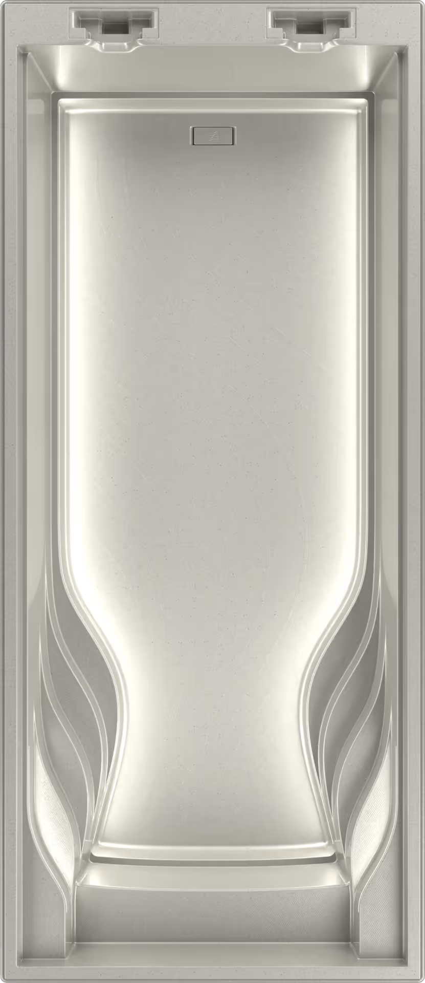 Elegante, helle, rechteckige Badewanne mit geschwungenen Sitzflächen und minimalistischer Gestaltung.