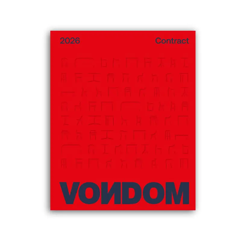 Rotes Cover mit schwarzen schwarzen Texten '2026 Contract' oben und 'VONDOM' unten.