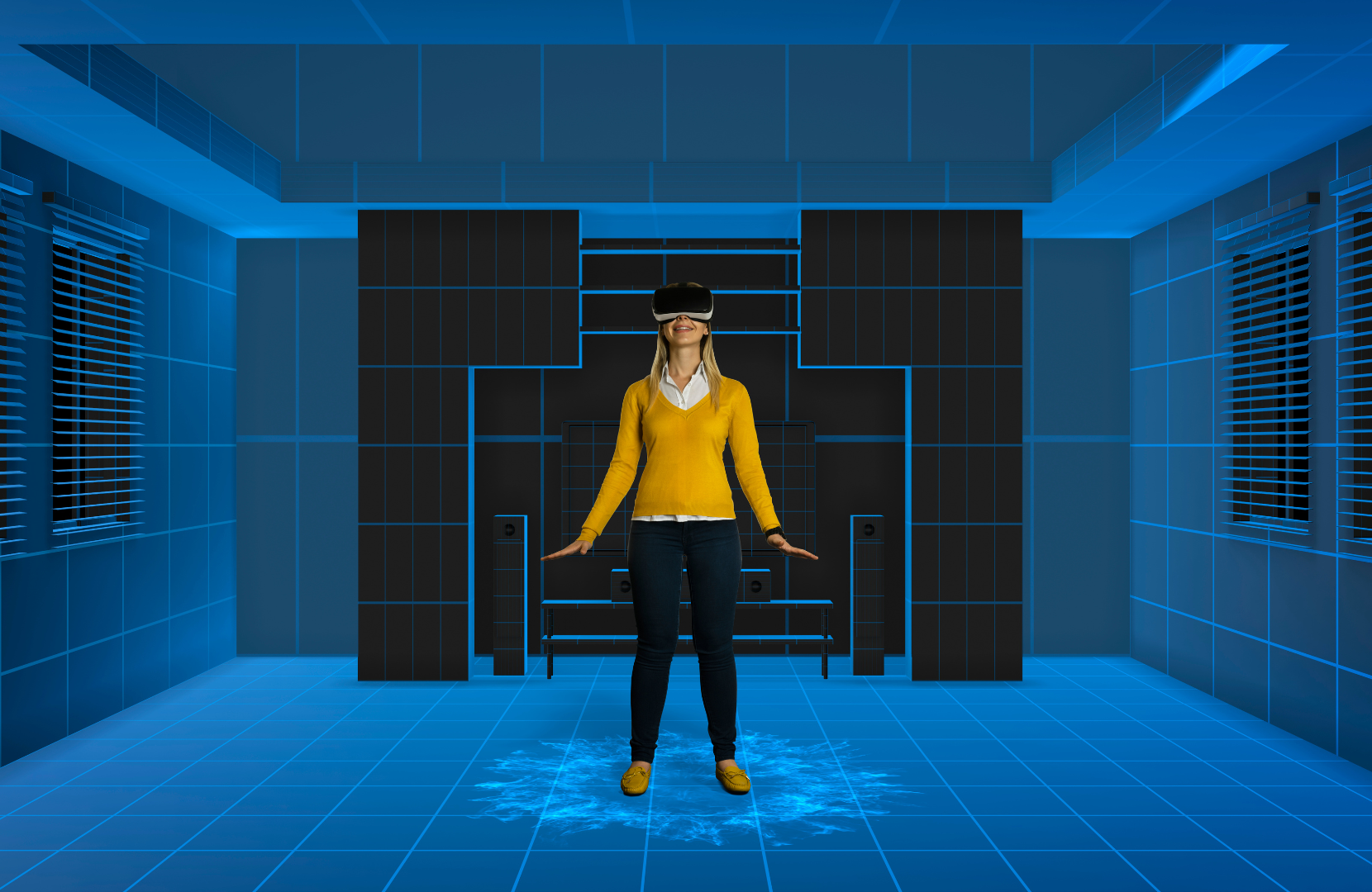 person wearing virtual reality (VR) goggles