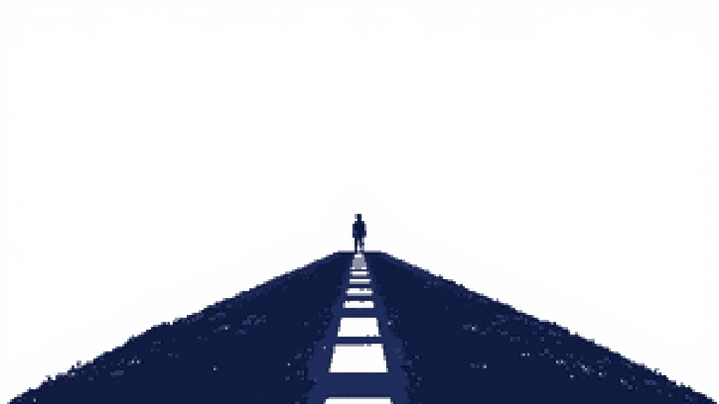 a small human figure standing at a fork where a dim path ends at a wall and a brighter path continues forward over a horizon, choosing the open road