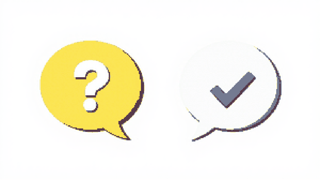 two rounded speech bubbles facing each other, one with a question mark and one with a checkmark, a fair back-and-forth debate motif
