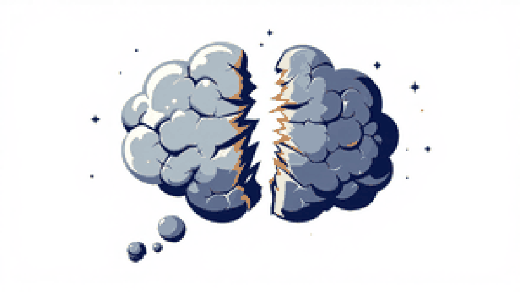 a cracked grey thought-bubble of a myth breaking apart, next to a clean bright lightbulb of a clearer fact