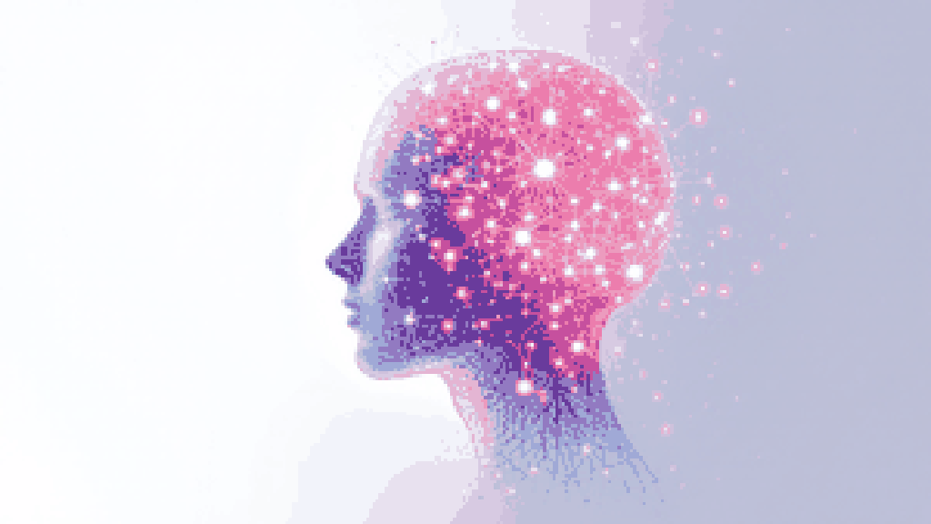 a glowing network of interconnected neurons forming the soft silhouette of a human head in profile, bright synaptic connection points lighting up like a constellation