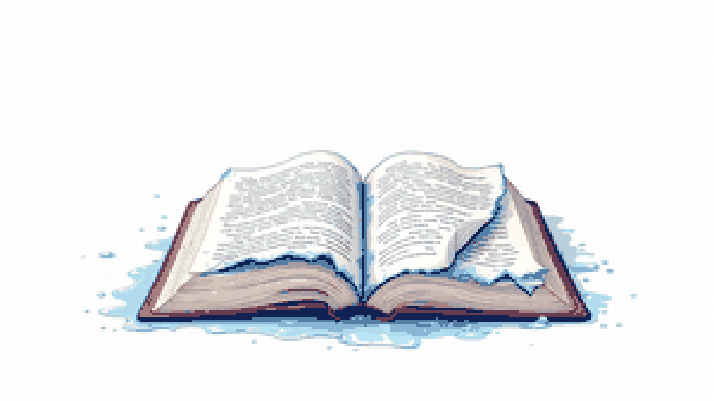 an open book that is visibly water-damaged and wrinkled yet whose text is still clearly readable, suggesting damaged but recoverable information