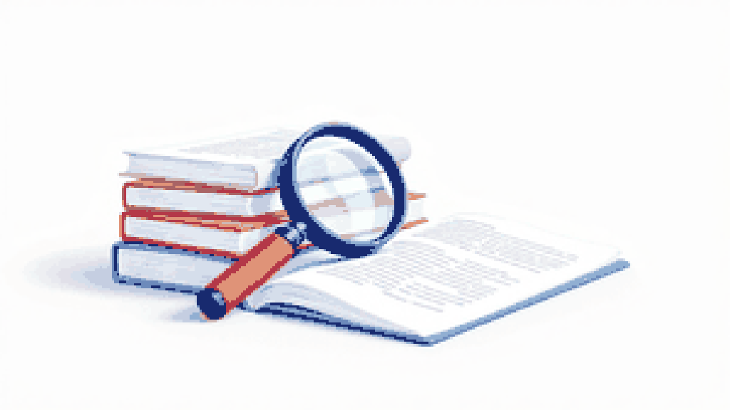 a neat stack of scientific journal papers and an open research document with a magnifying glass resting on top