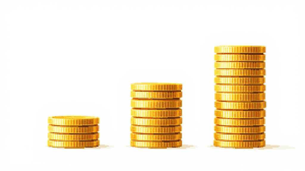 Three simple stacks of coins of increasing height, side by side, representing membership payment options