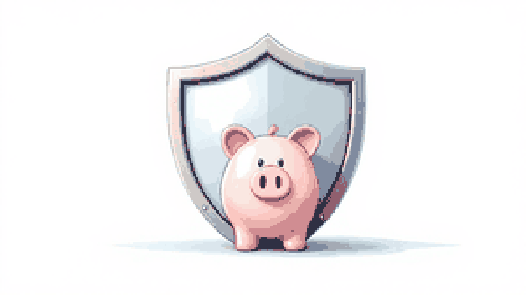 A sturdy protective shield sheltering a small piggy bank, conveying financial protection