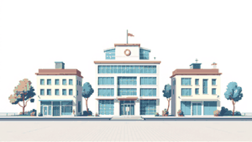 Three small modern buildings linked together forming one sturdy, permanent institution