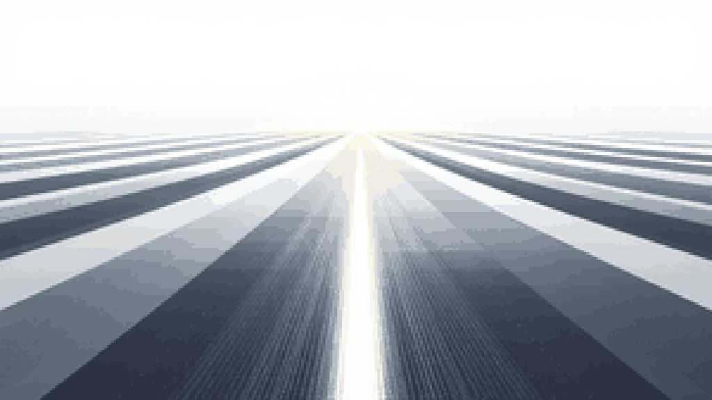 A single bright illuminated path running toward the horizon among dim grey ones