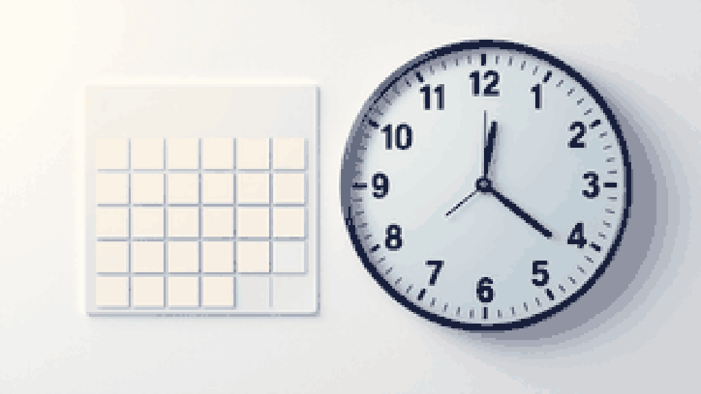 A large round wall clock next to a simple blank calendar grid