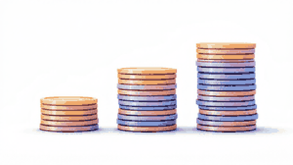 Three simple stacks of coins of increasing height side by side