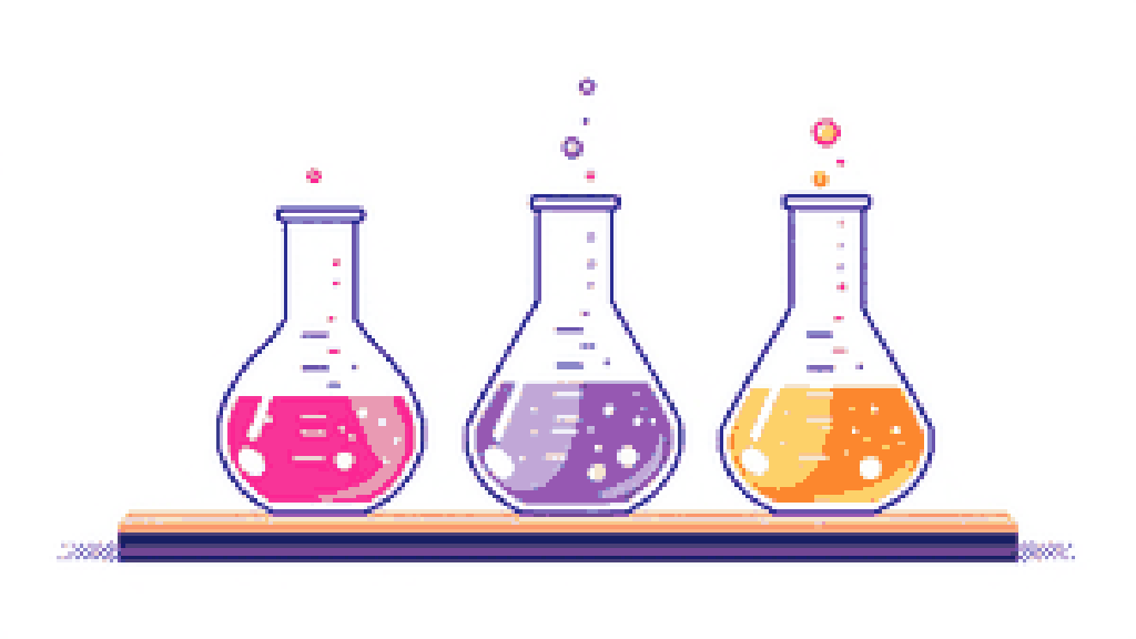 Three laboratory flasks of increasing refinement in a row connected by a forward arrow, showing the evolution of cryoprotectant recipes