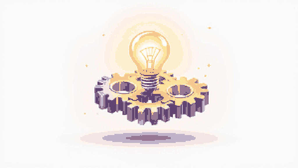 Interlocking mechanical gears with a glowing lightbulb resting above them