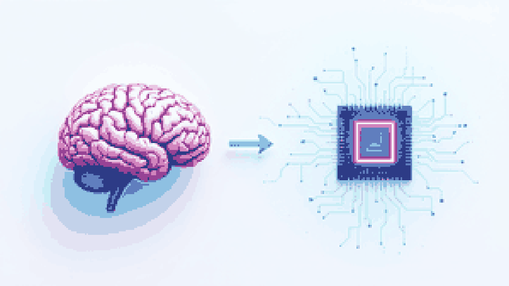A rounded brain shape connected by an arrow to a glowing computer chip, representing scanning a preserved brain onto a digital substrate