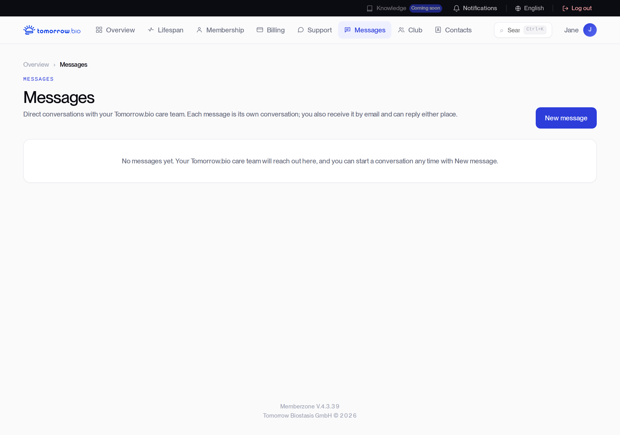 Memberzone messages page