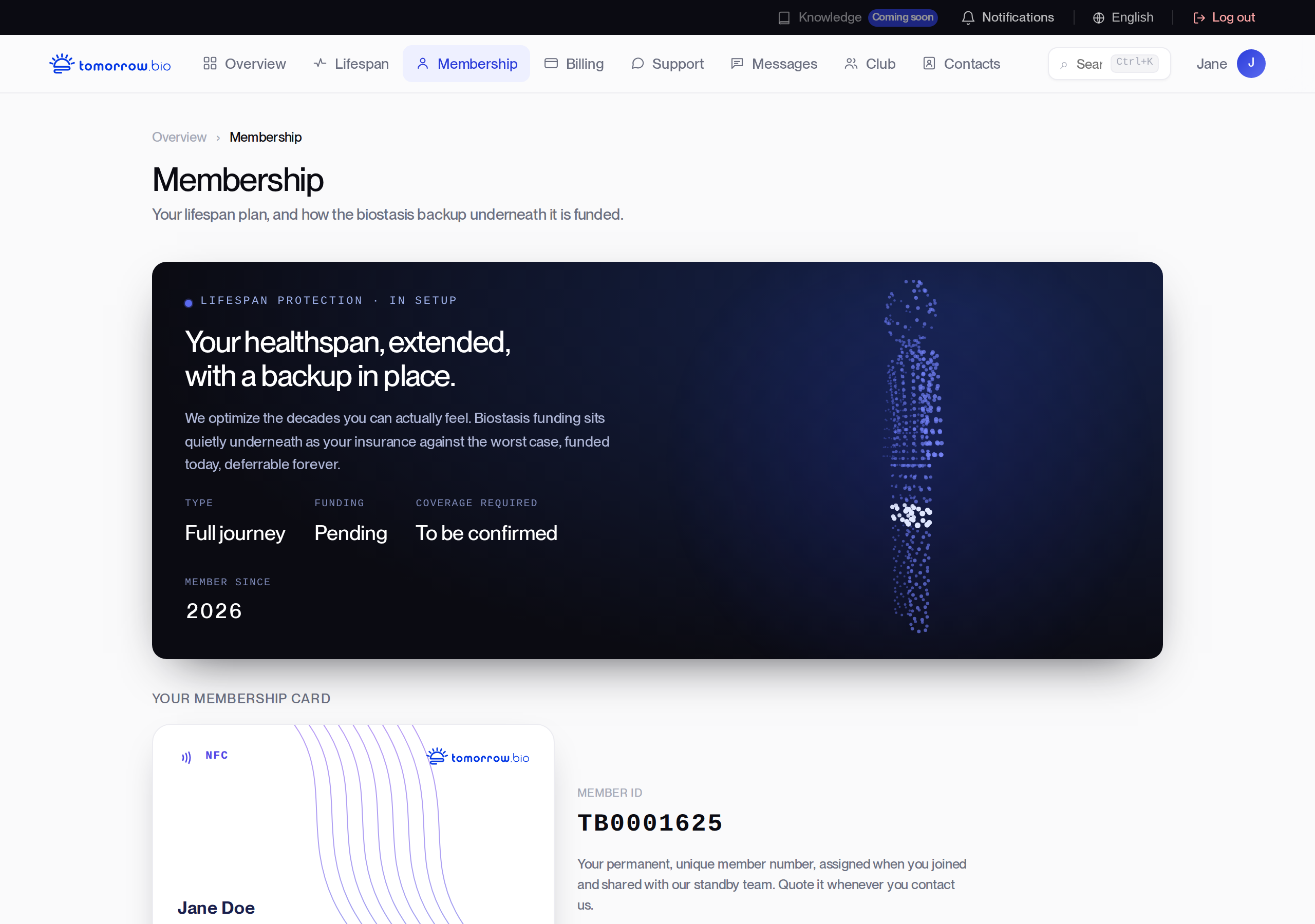 Memberzone Membership page showing the member number, plan, contract, funding and documents