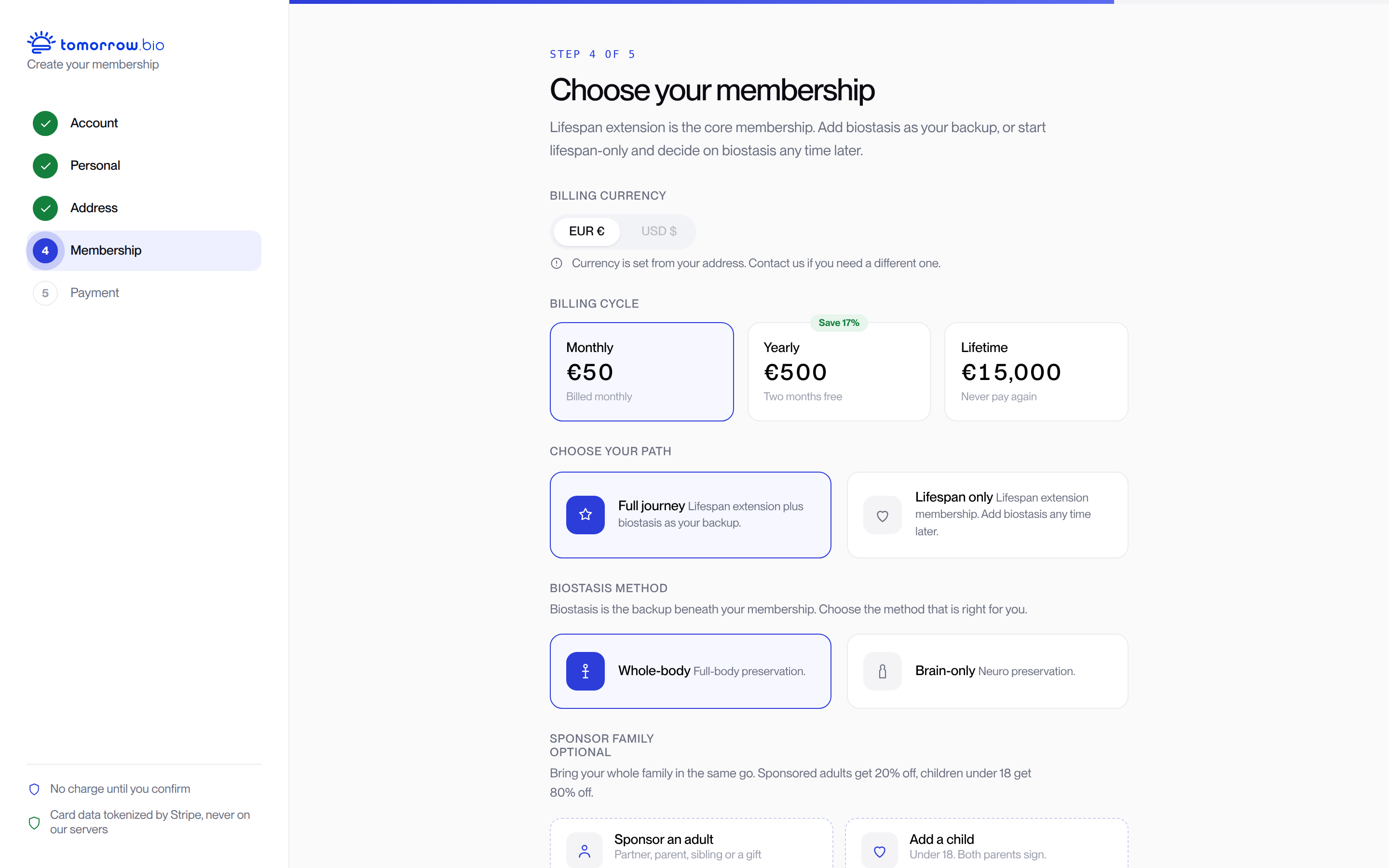 Memberzone signup, step 4 of 5: choose your membership