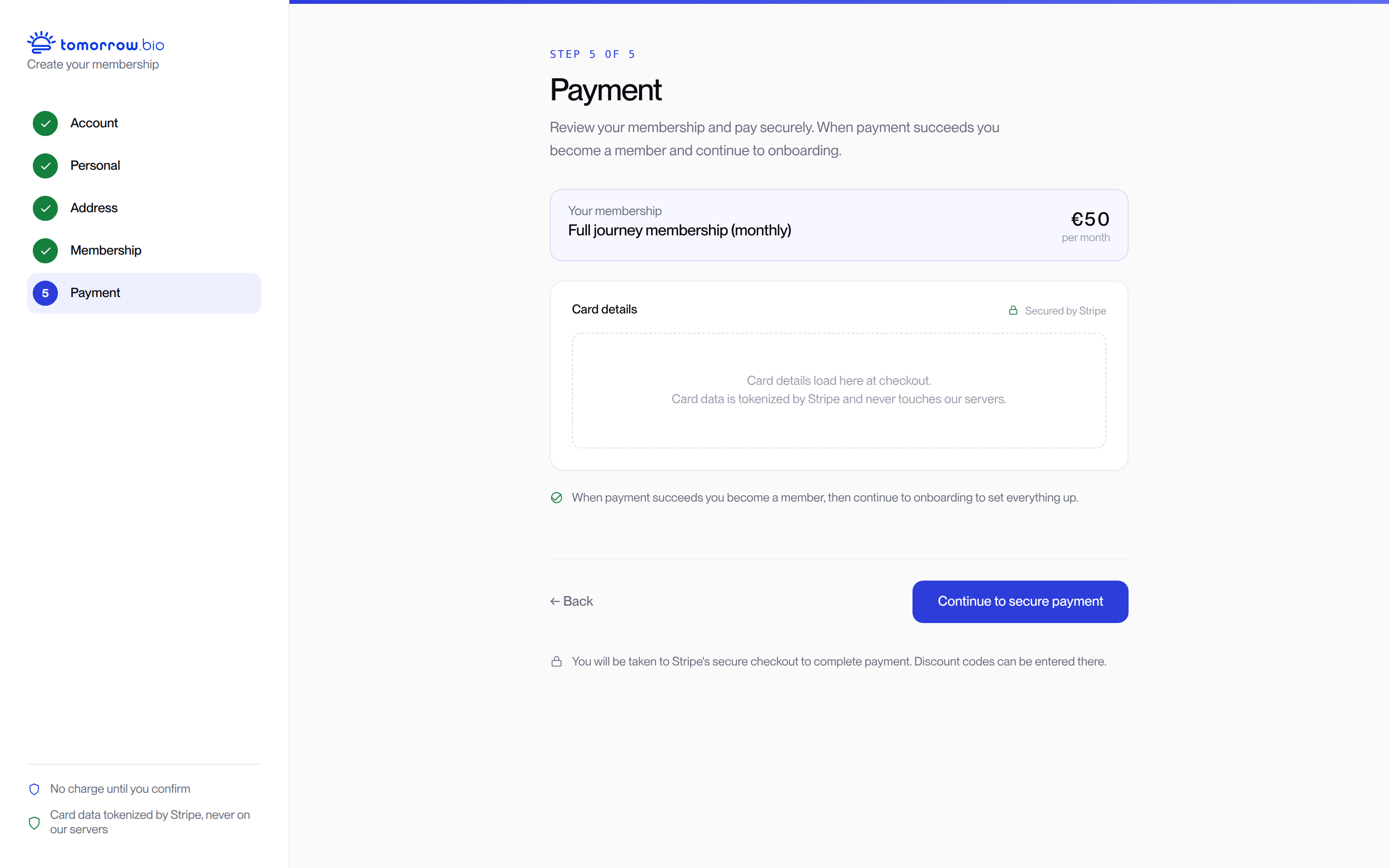 Memberzone signup, step 5 of 5: complete membership payment