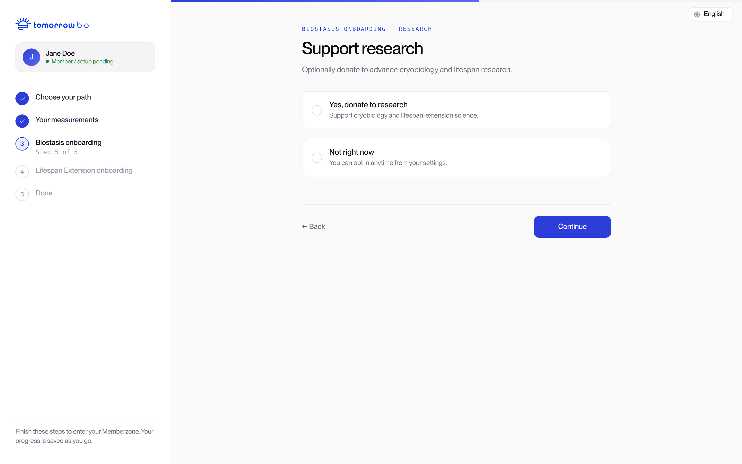 Memberzone onboarding: choose support and research preferences