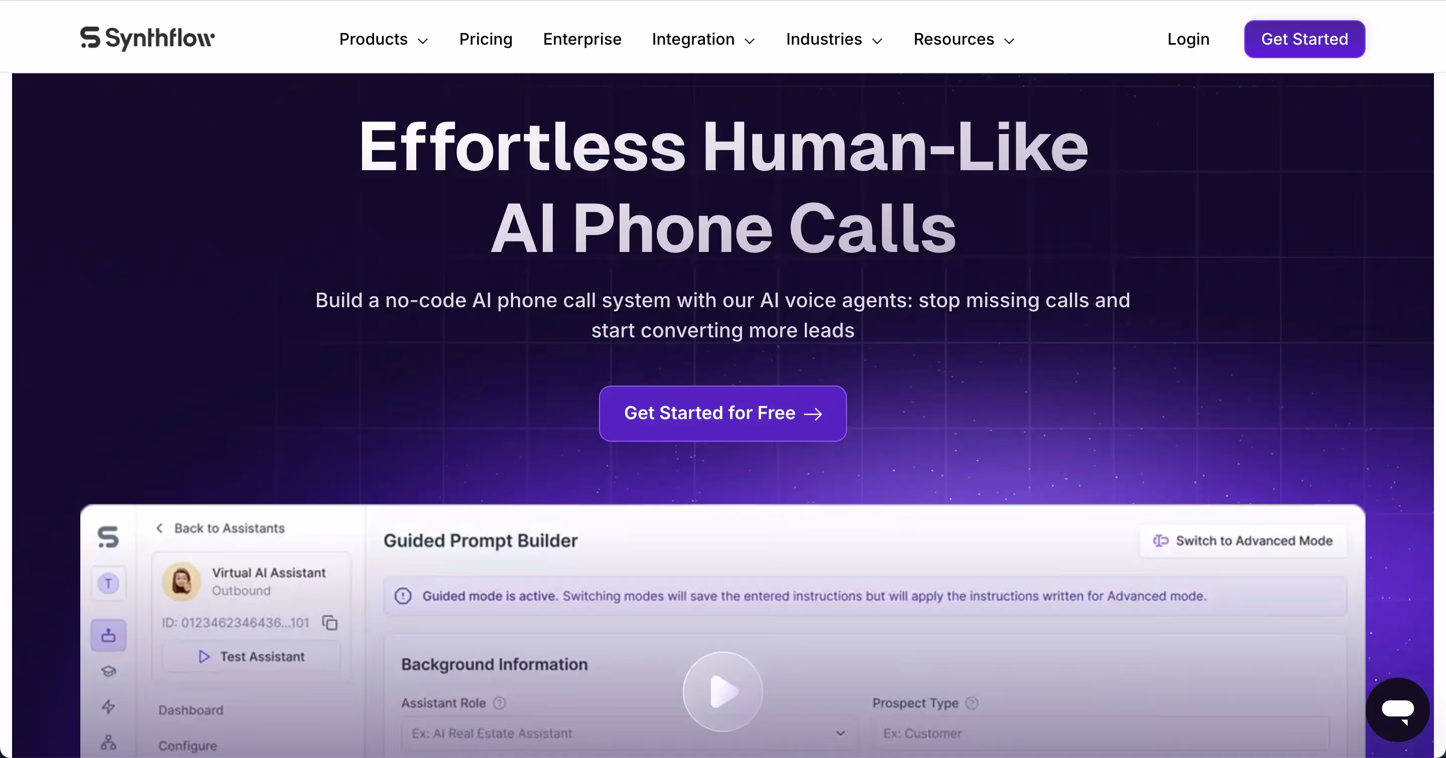 Synthflow AI Platform Screenshot