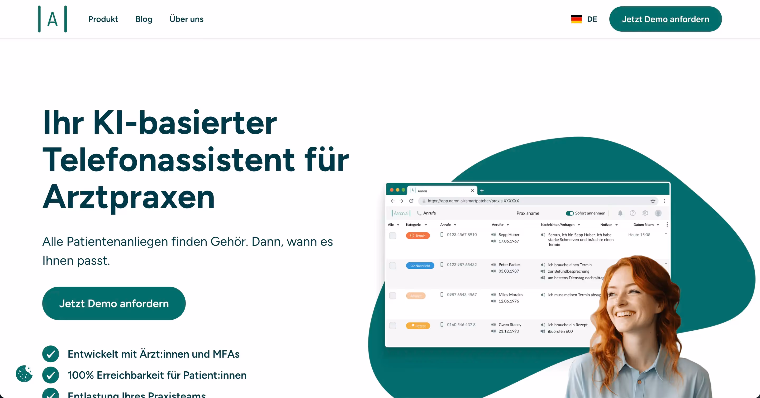 Aaron AI - KI Telfonassistent für Ärzte Plattform
