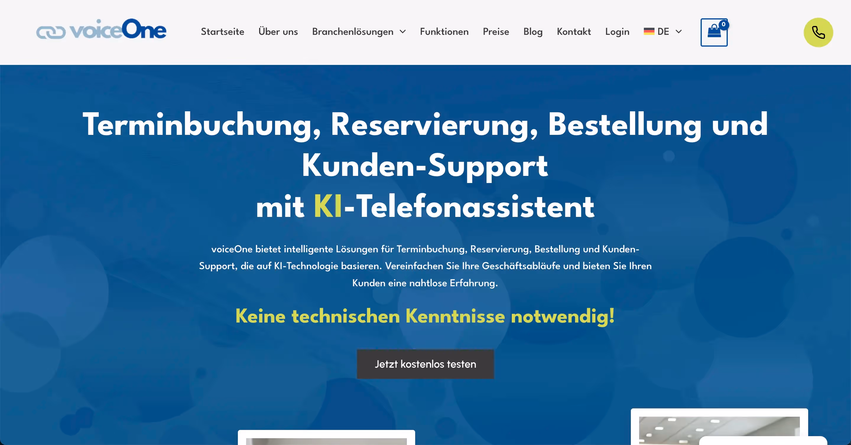 voiceOne KI Telefonassistent Plattform Screenshot