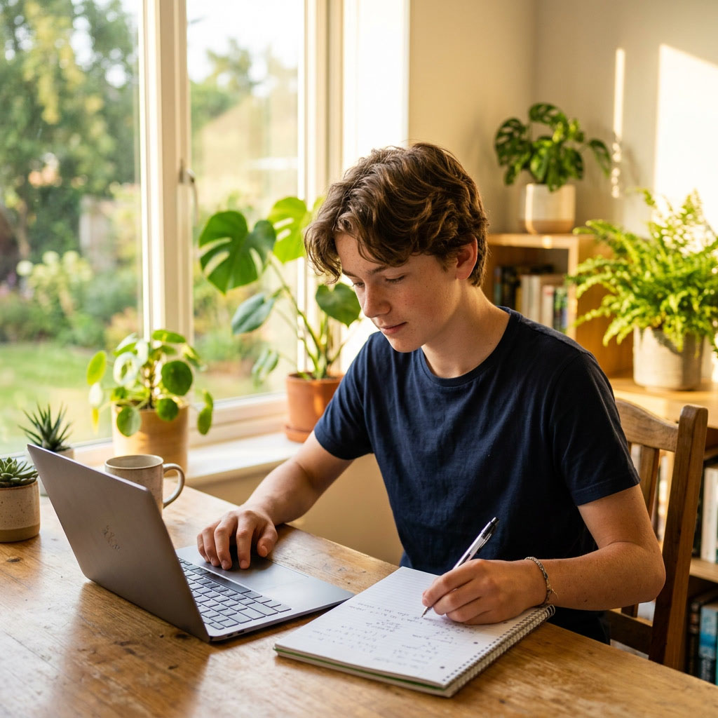 Online school student studying
