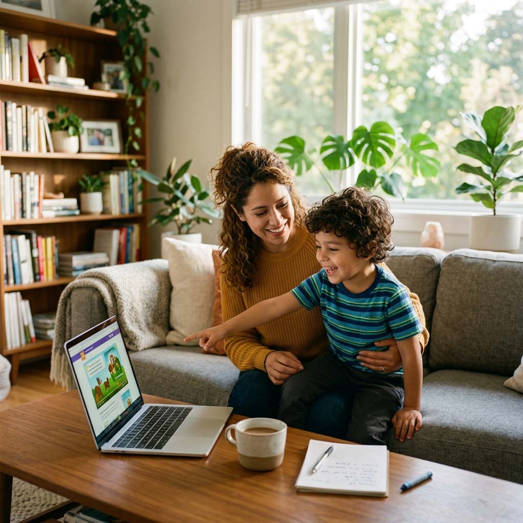 Family exploring Score Academy