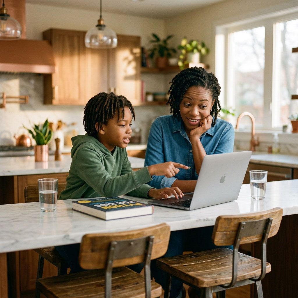 Family exploring Score Academy