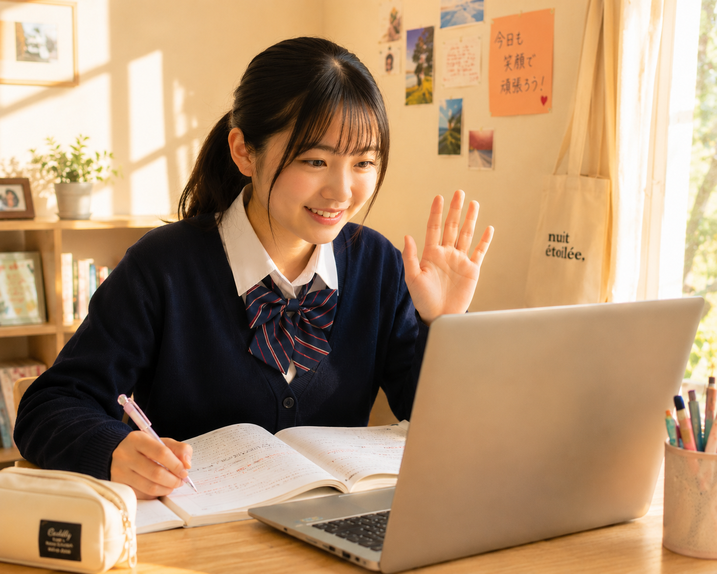 オンラインで学習する生徒
