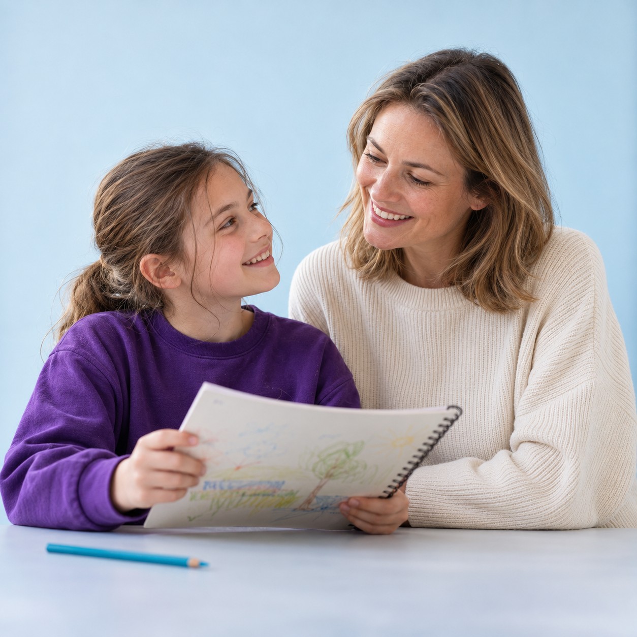A mother and daughter sharing the child’s sketchbook