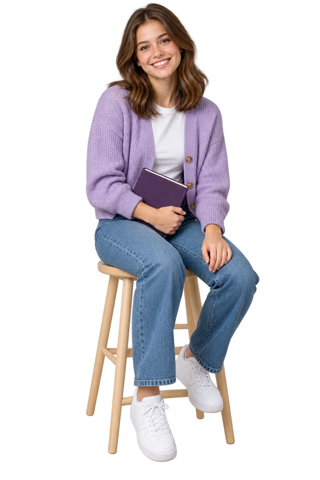 A smiling high school student holding a notebook