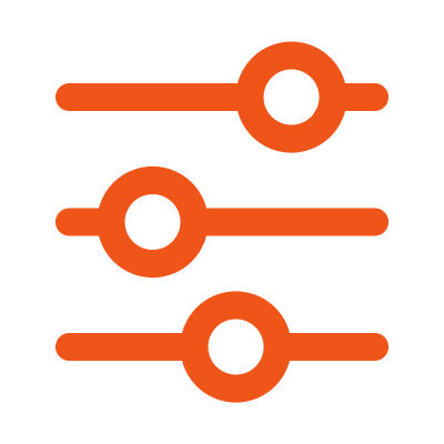 Orange icon of three connected city buildings with windows.