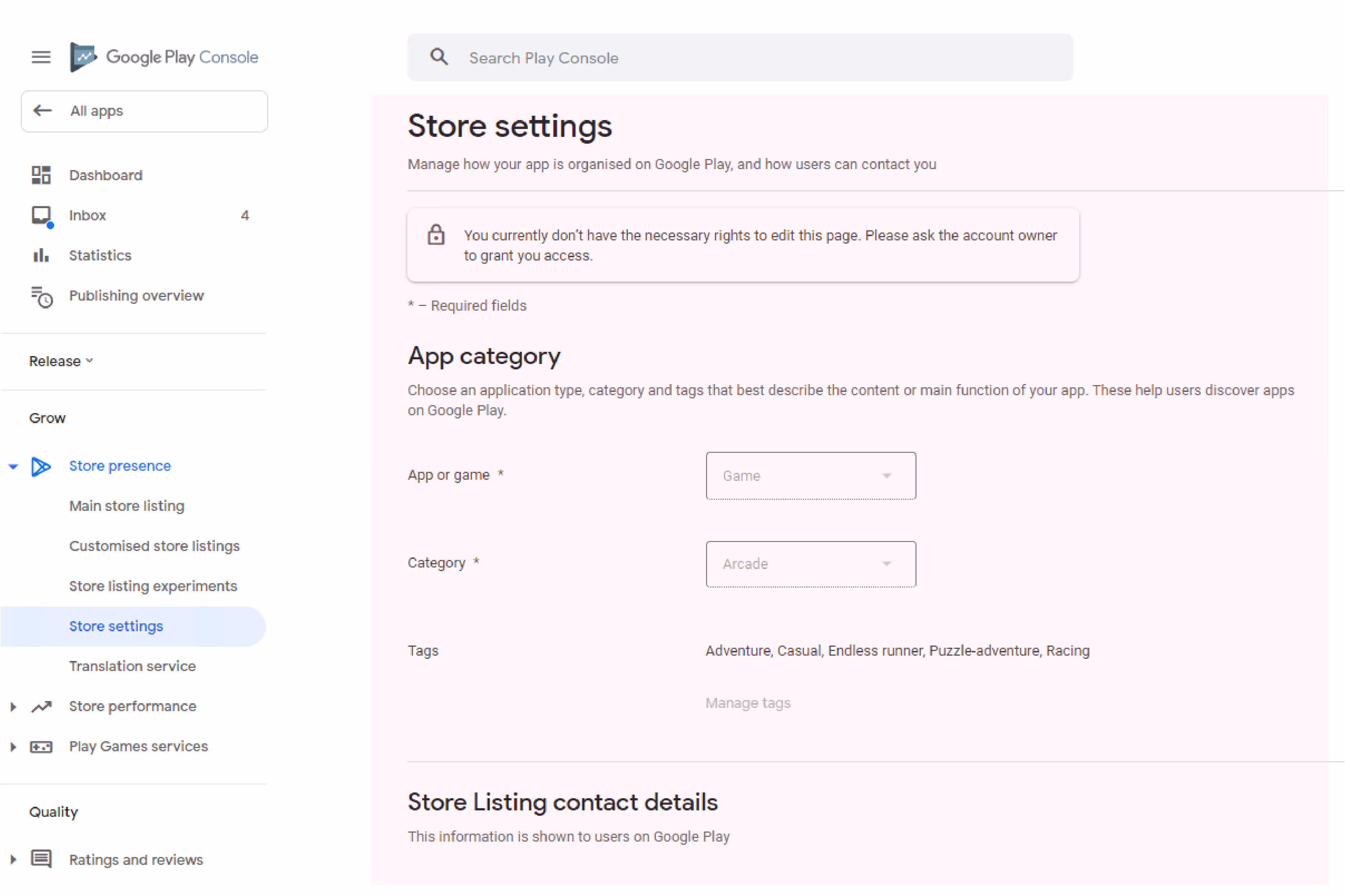 Google Play Store Settings and Categories