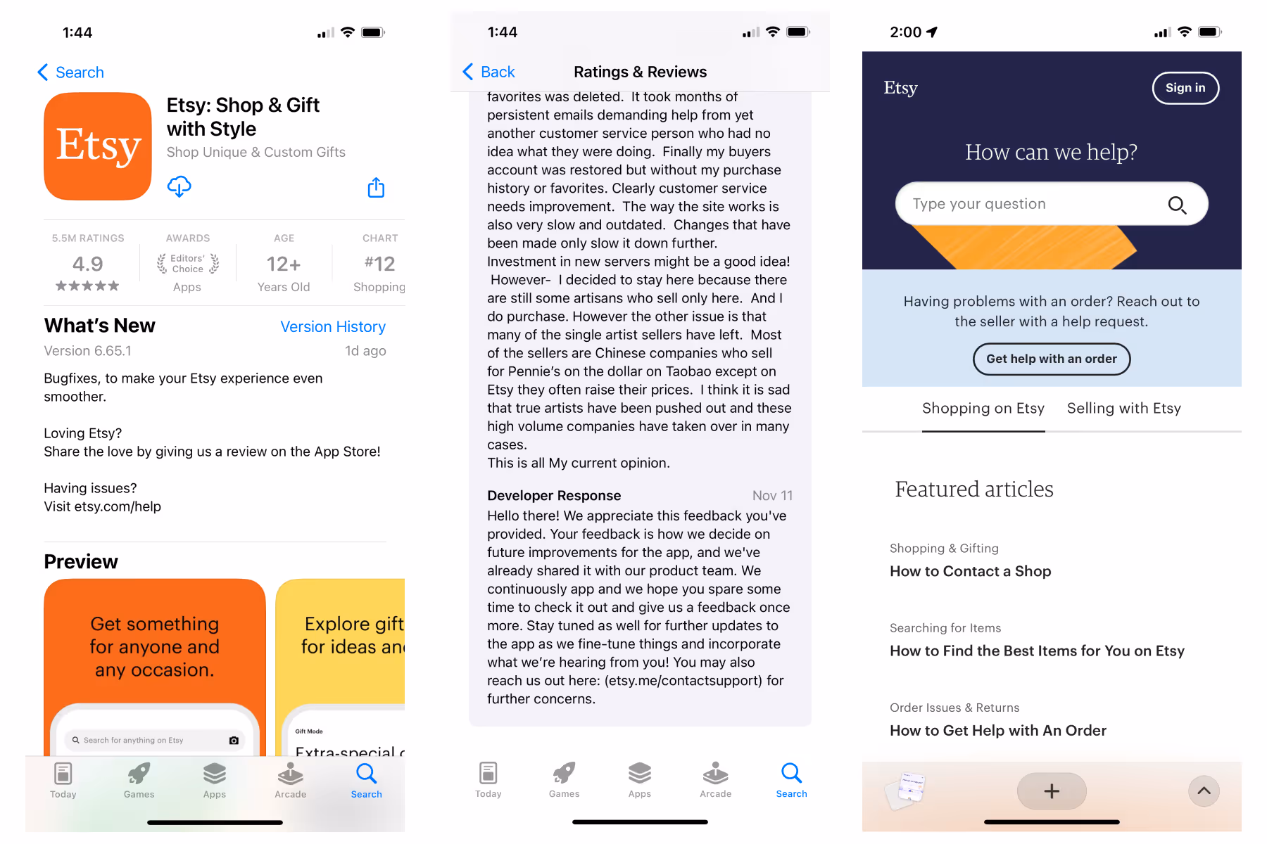 App Store Reviews Example Etsy
