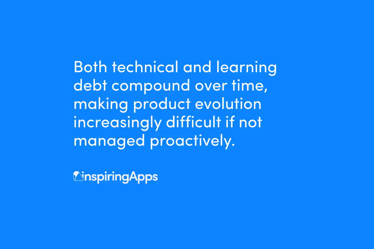Quote about technical and learning debt compounding over time if not managed proactively.