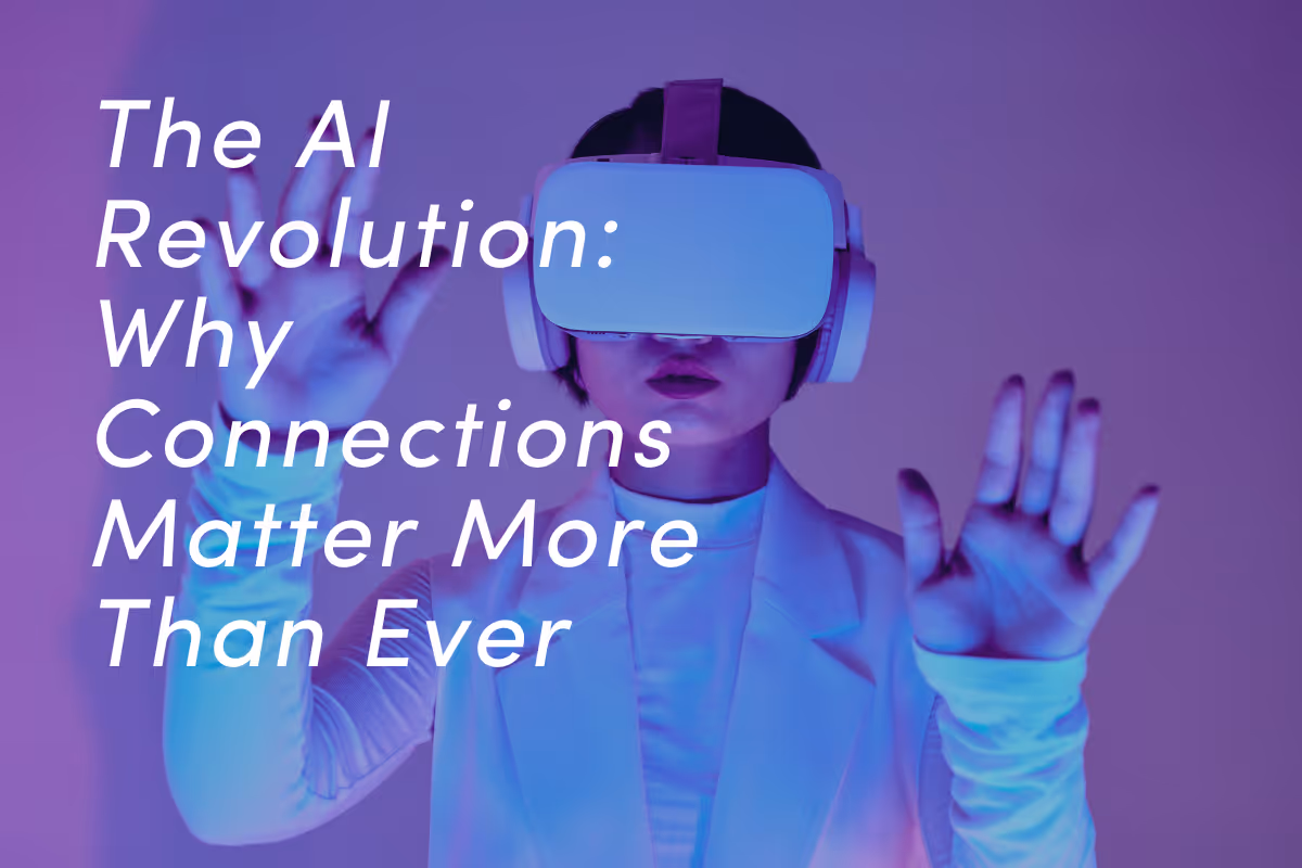 Person wearing VR headset with hands raised, illuminated by purple and blue lighting.