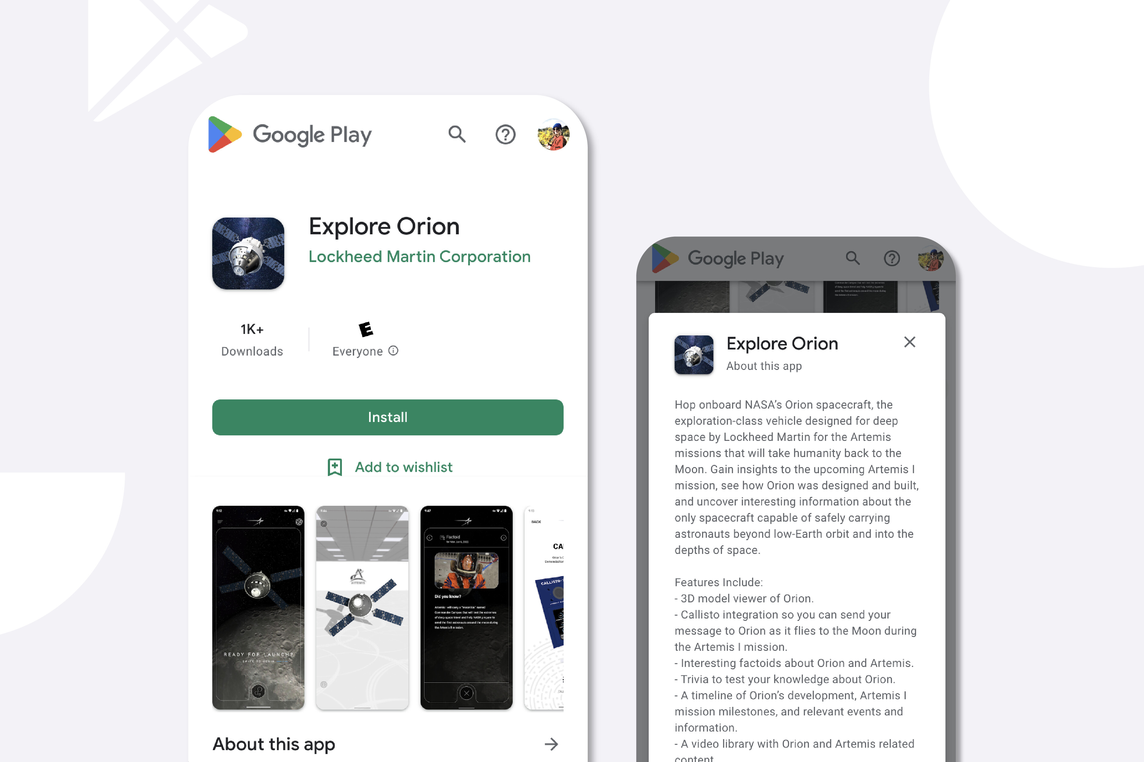 Google Play Store app listing example