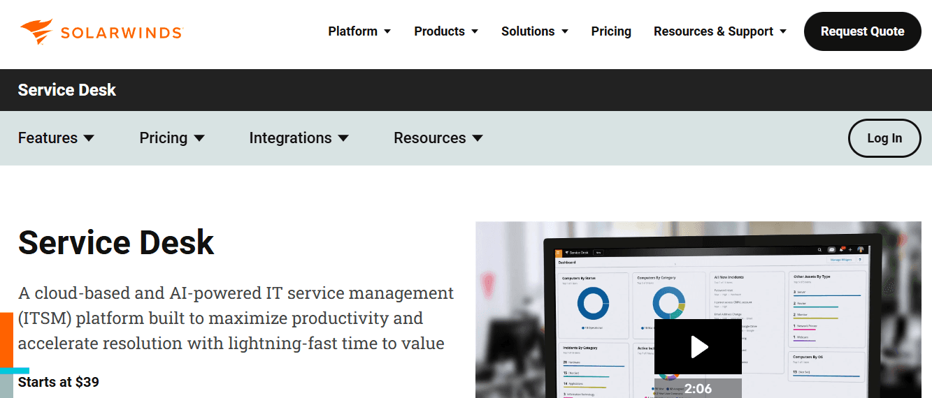SolarWinds Service Desk - Best Help Desk Software