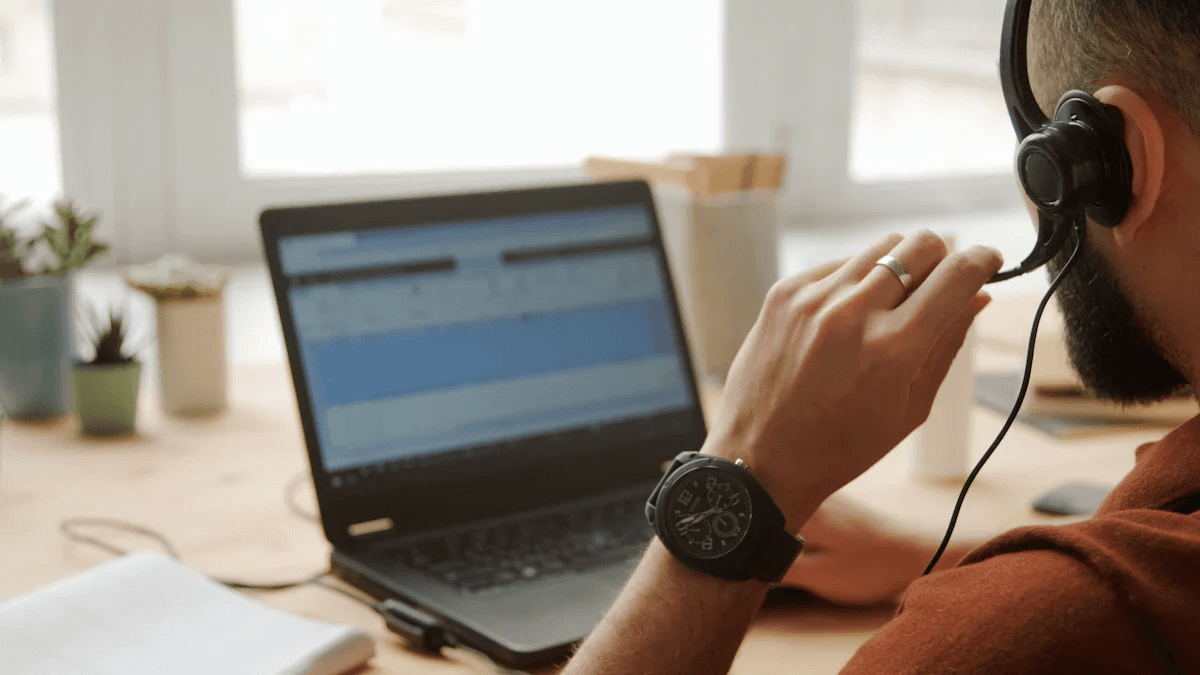 Man using headset for calls - Interactive Voice Response Example