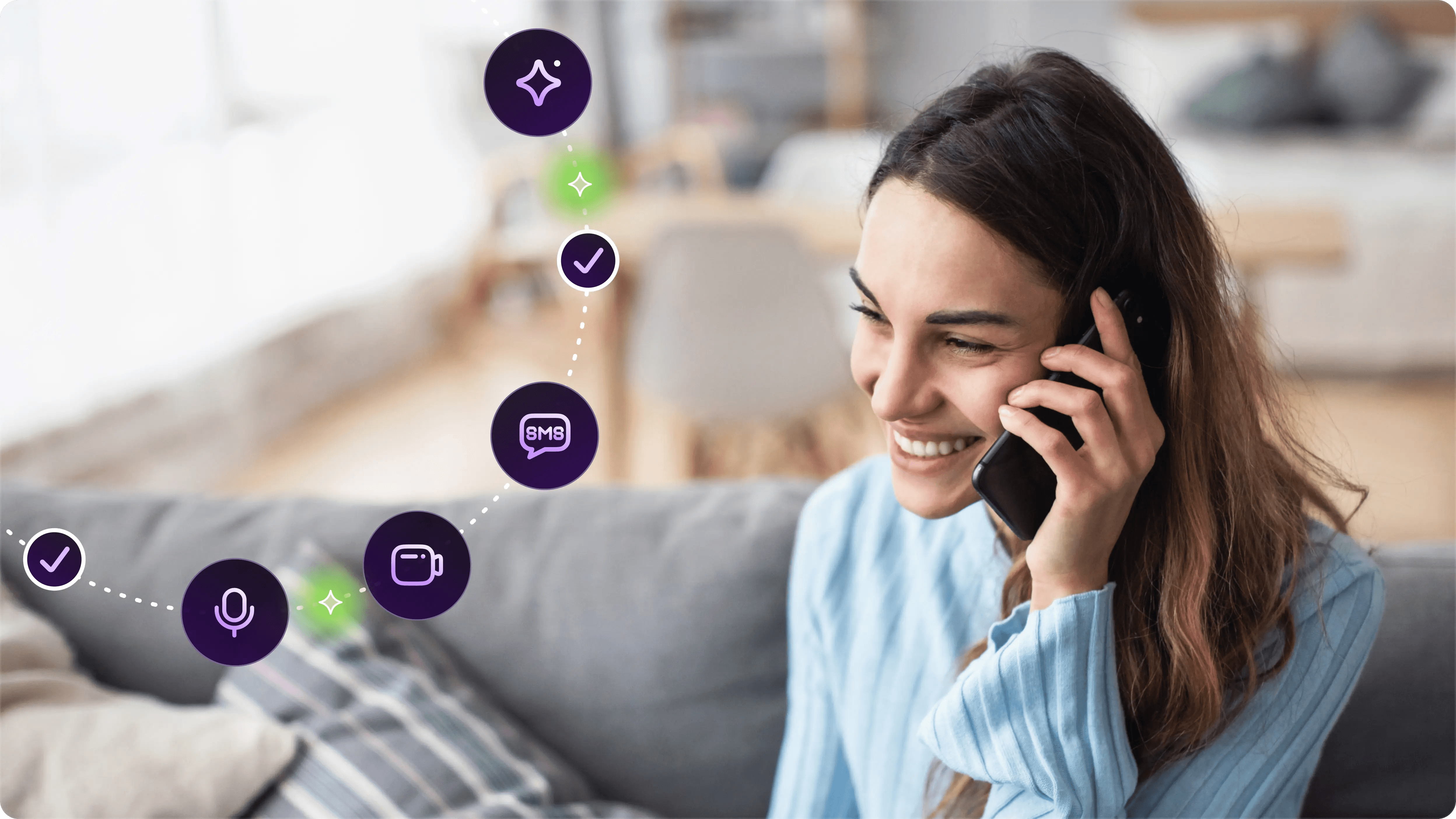 Woman talking on her smartphone - Best Call Center Software Solutions