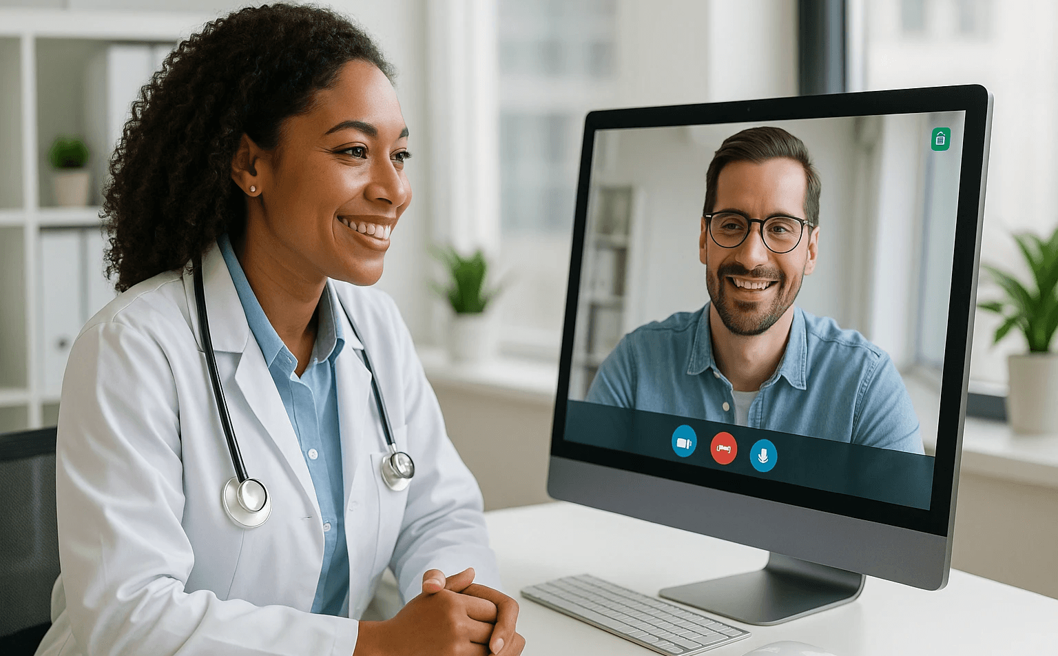 Doctor having telehealth call with patient -  How to Make Google Voice HIPAA Compliant