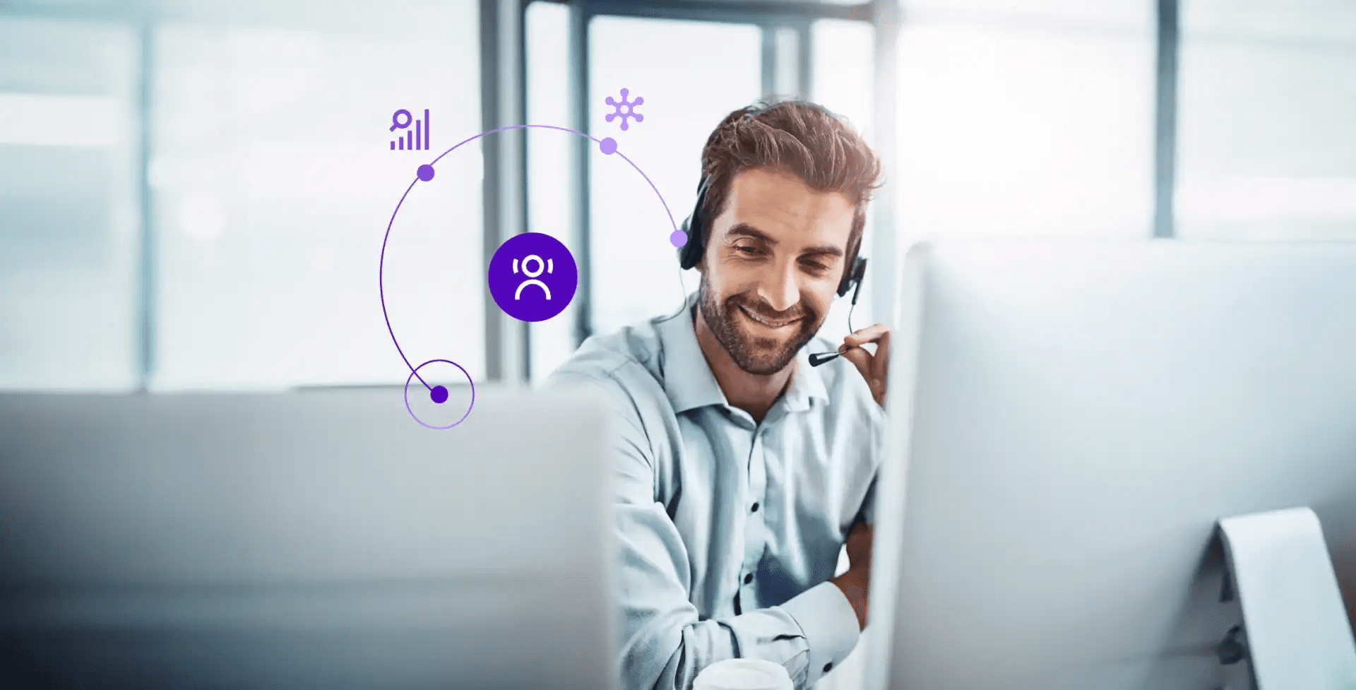 Customer service representative wearing headset - Call Center Optimization