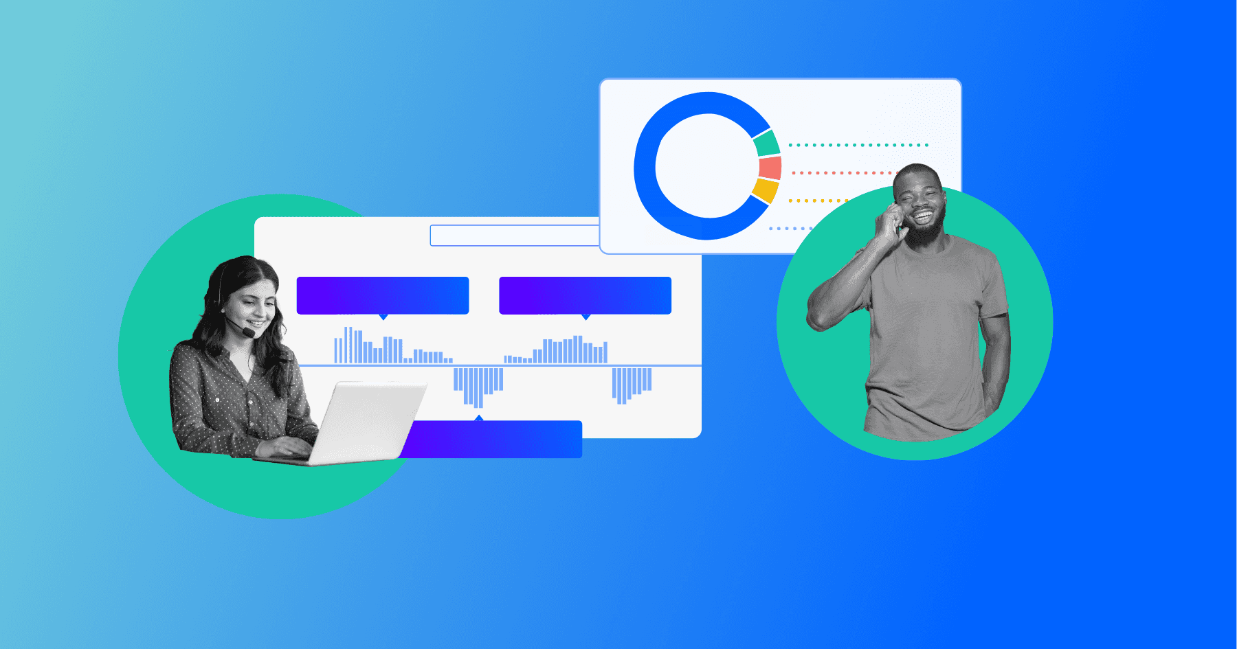 Digital graphic showing data and communication - How to Improve First Call Resolution