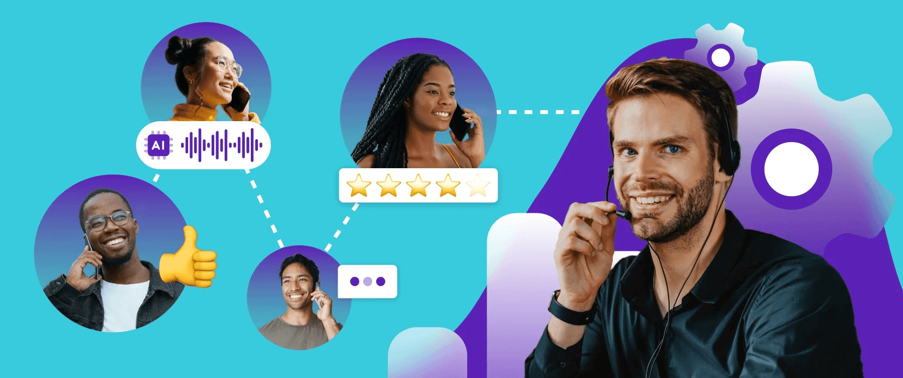 Customer service agents assisting happy callers - How to Improve First Call Resolution