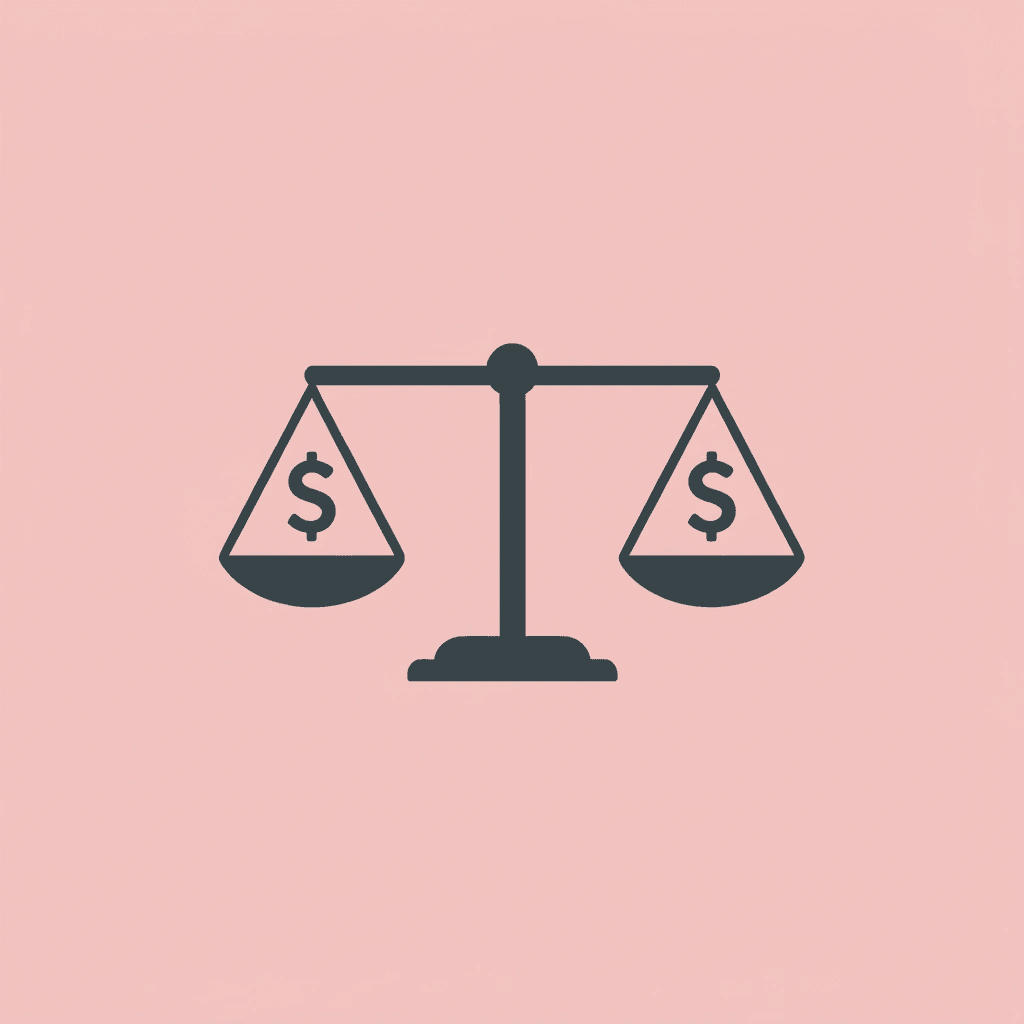 Balance scale comparing feature-richness on one side with budget and business fit on the other