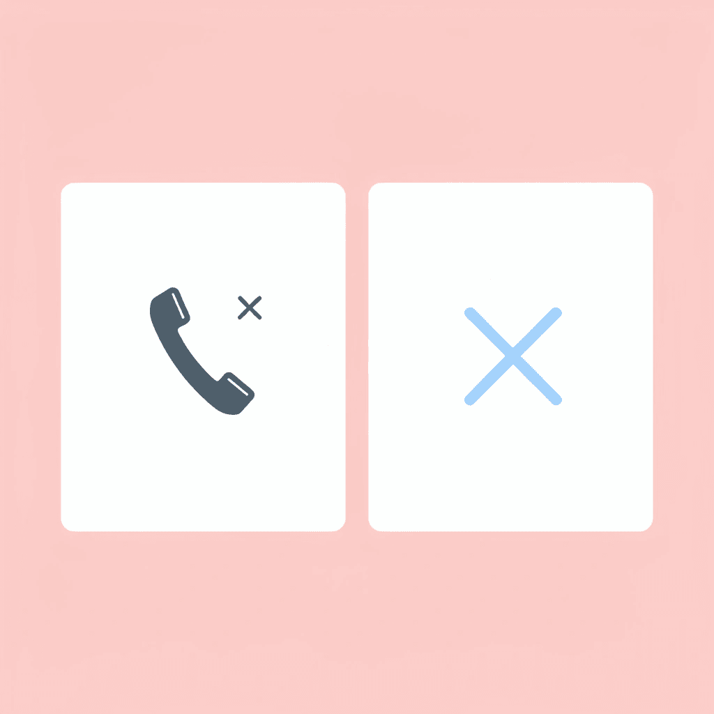 Before: phone with X mark showing missed calls. After: phone with checkmark showing all calls answered