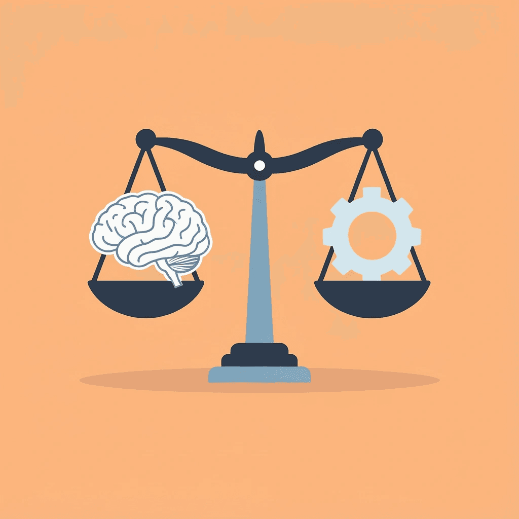 Balance scale showing AI algorithms on one side and robust infrastructure on the other side, representing equal importance