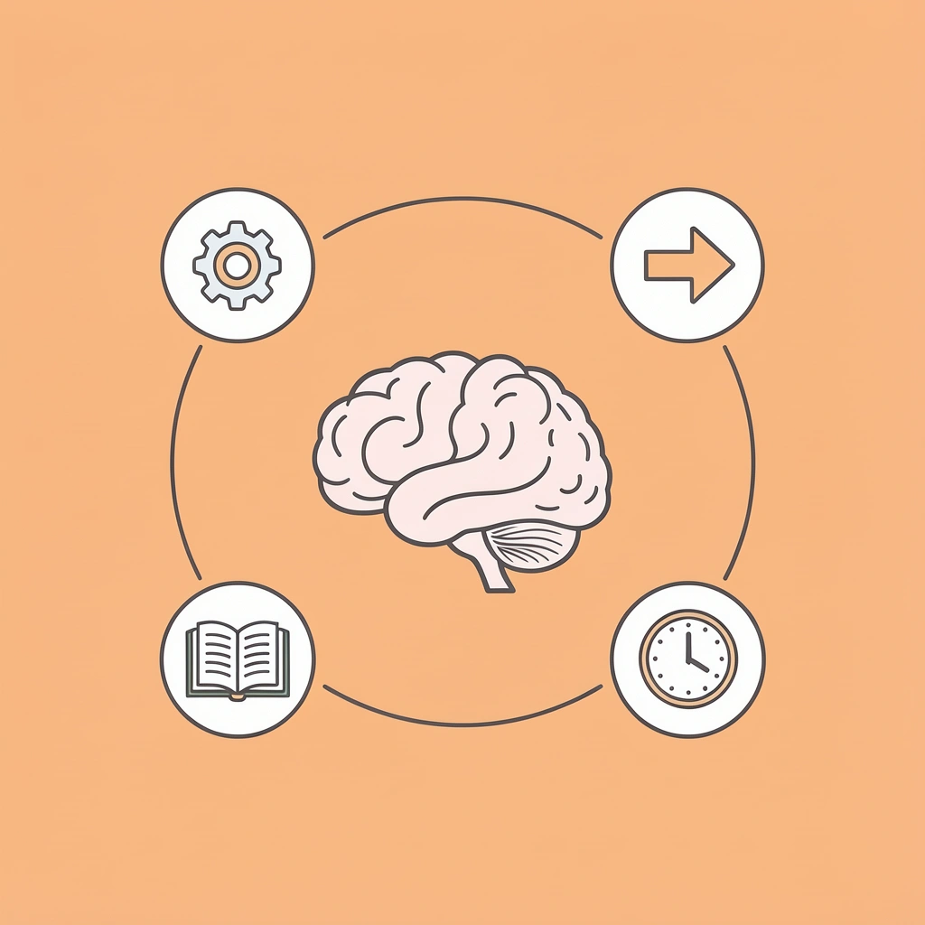 Central hub showing three connected components: real-time understanding, memory, and action